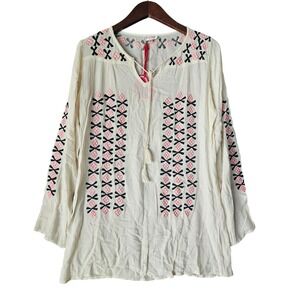 Luv 2 Luv Embroidered Peasant Tunic Top Blouse Festival Boho Bohemian‎ Small NWT